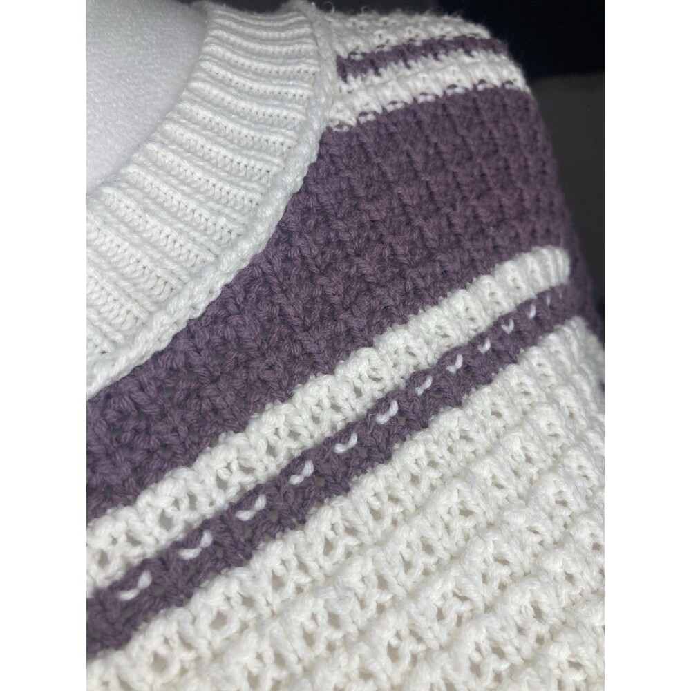 Aeropostale Oversized Sweater Coquette S Pullover Cream Purple Waffle Knit Comfy - Picture 7 of 9